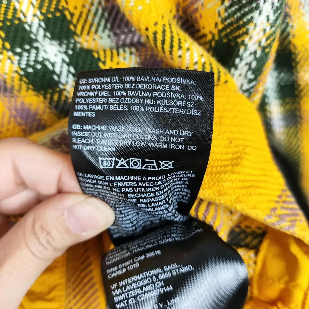 North Face Shirt Mens Medium Yellow Plaid Flannel Button Front Long Sleeve